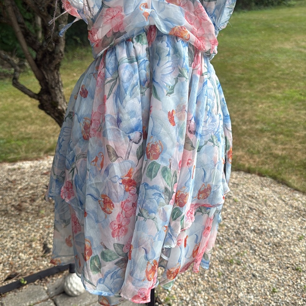 Lulu’s BUY IT NOW PRICE Beautiful Presence Light Blue Floral Chiffon DRESS - Picture 4 of 7